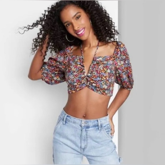 wild fable Tops - wild fable Balloon Sleeve Crop Top, Smocked Back, Floral Print, Size Small